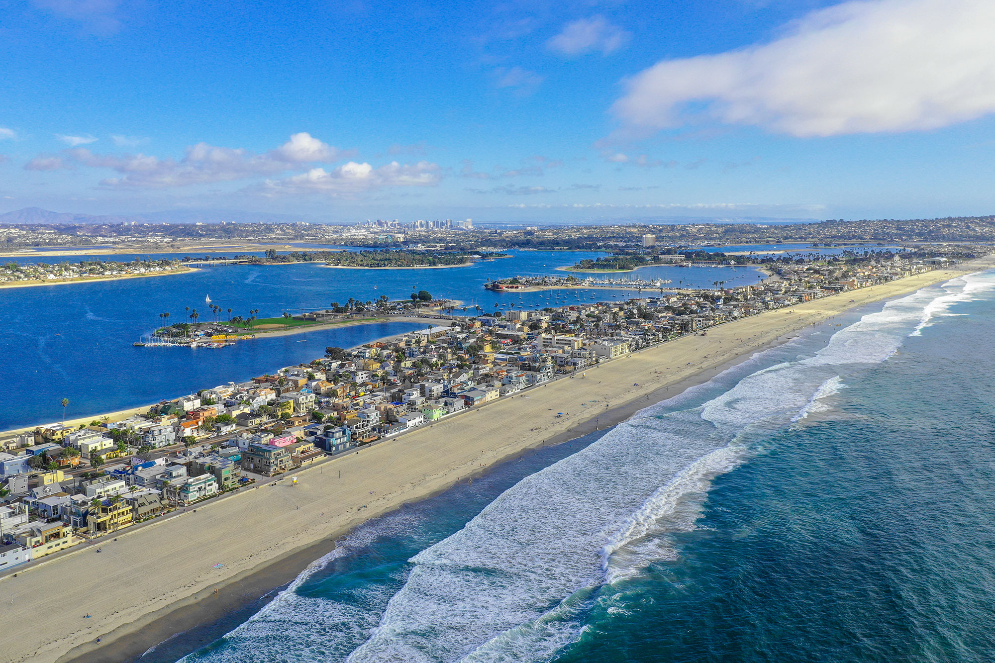 Aerial view of Mission Beach and Mission Bay
